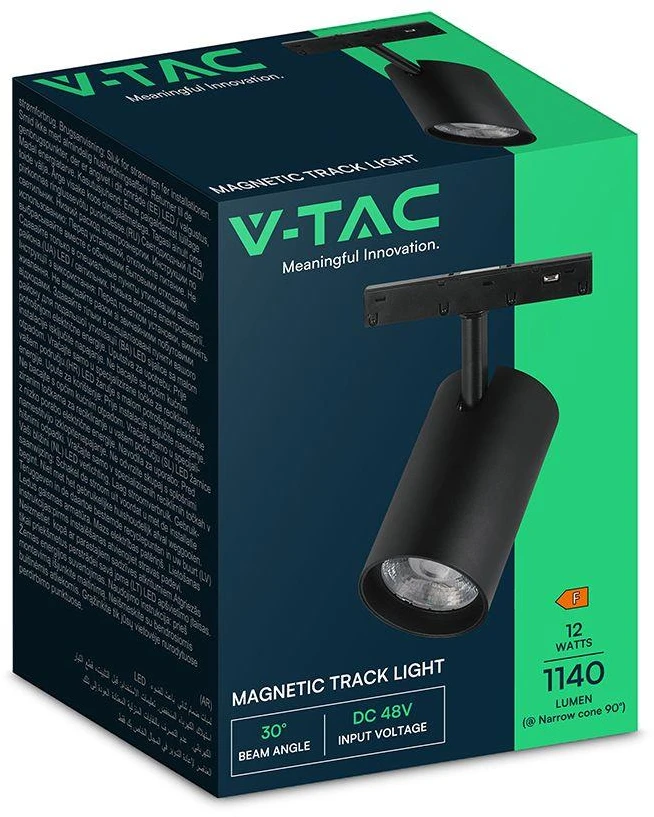 Oprawa szynoprzewód 48V V-TAC 12W 48V LED projektorius juoda VT-40020 4000K 1140lm 3 metai gwarancji