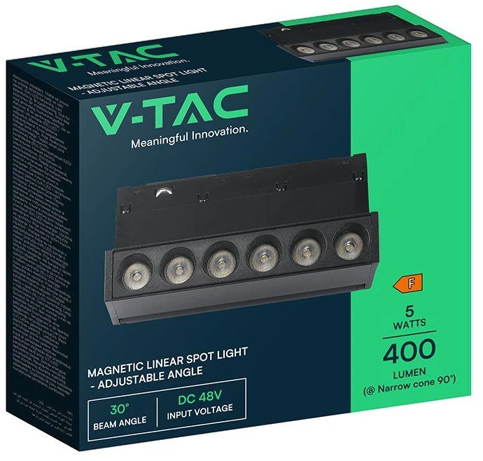 Oprawa szynoprzewód 48V V-TAC 5W 48V 36st LED juoda 12cm regulowana VT-41028 4000K 400lm 3 metai gwarancji