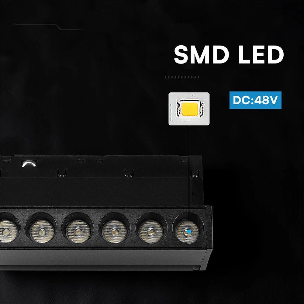 Oprawa szynoprzewód 48V V-TAC 5W 48V 36st LED juoda 12cm regulowana VT-41028 4000K 400lm 3 metai gwarancji