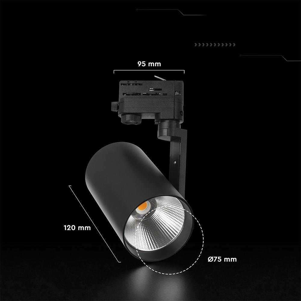 20W LED šviestuvas į 3 fazių bėgelius, juodas, 6400K, CREE LED chip