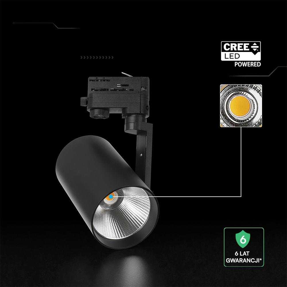 20W LED šviestuvas į 3 fazių bėgelius, juodas, 6400K, CREE LED chip