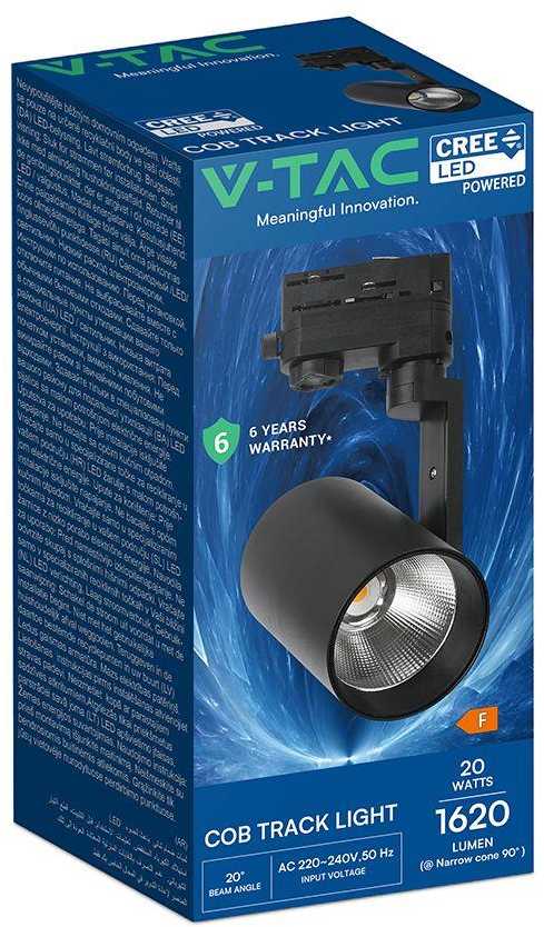 20W LED šviestuvas į 3 fazių bėgelius, juodas, 4000K, CREE LED chip