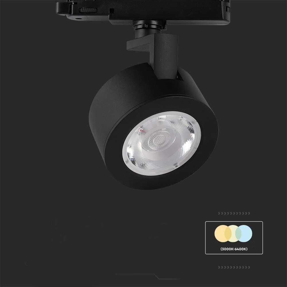 V-tac 30W LED šviestuvas į bėgelius, juodas, 3000/4000/6400K