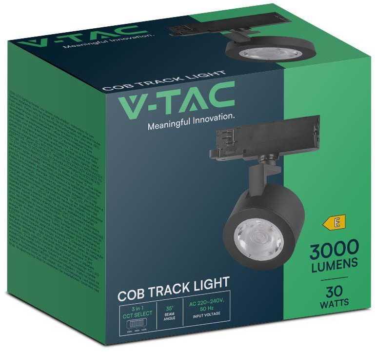 V-tac 30W LED šviestuvas į bėgelius, juodas, 3000/4000/6400K