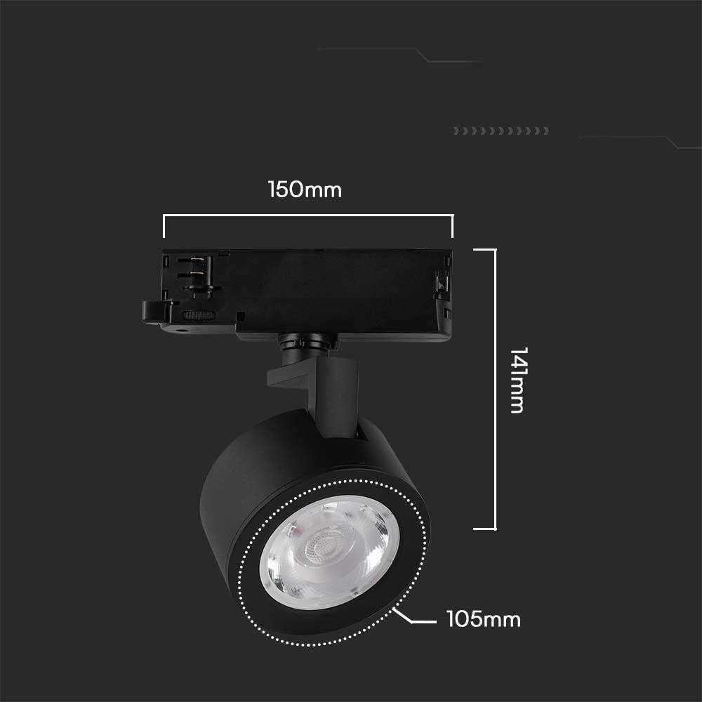 V-tac 30W LED šviestuvas į bėgelius, juodas, 3000/4000/6400K