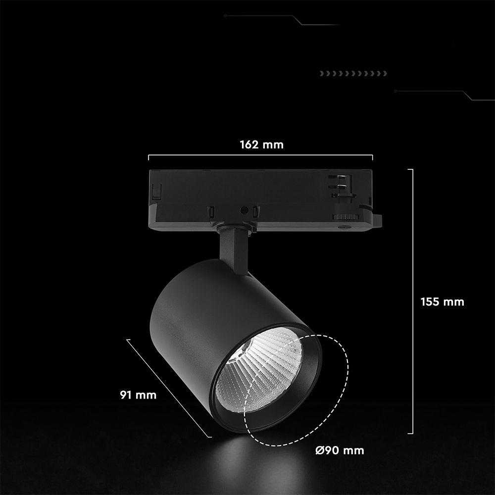 30W LED šviestuvas į 3 fazių bėgelius, juodas, 6400K, CREE LED chip