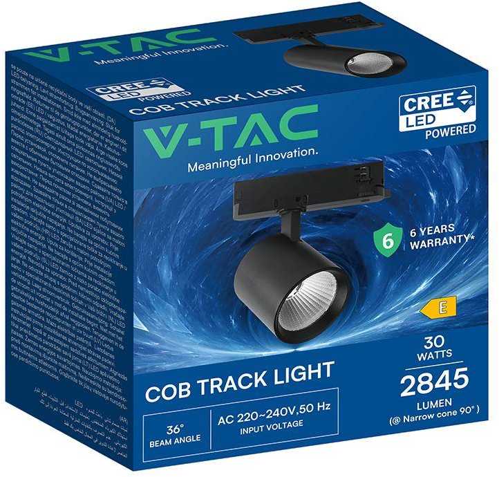 30W LED šviestuvas į 3 fazių bėgelius, juodas, 6400K, CREE LED chip