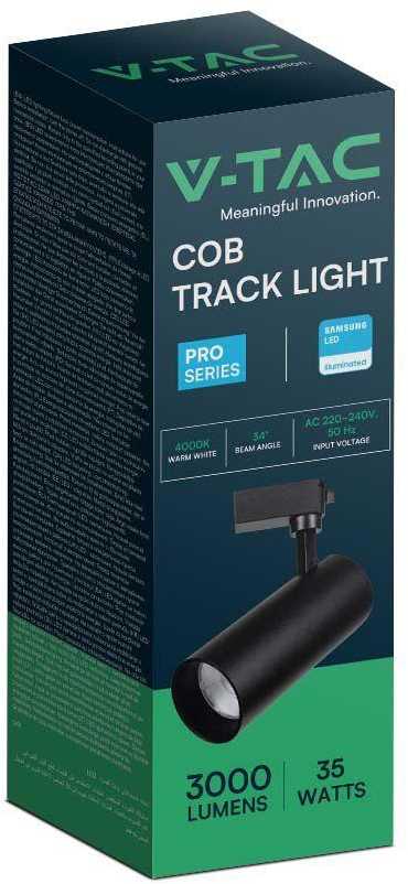 V-tac 35W LED COB šviestuvas į bėgelius, juodas, 4000K, SAMSUNG LED chip
