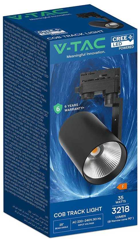 35W LED šviestuvas į 3 fazių bėgelius, juodas, 6400K, CREE LED chip