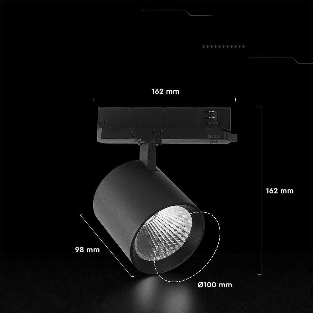 36W LED šviestuvas į 3 fazių bėgelius, juodas, 6400K, CREE LED chip
