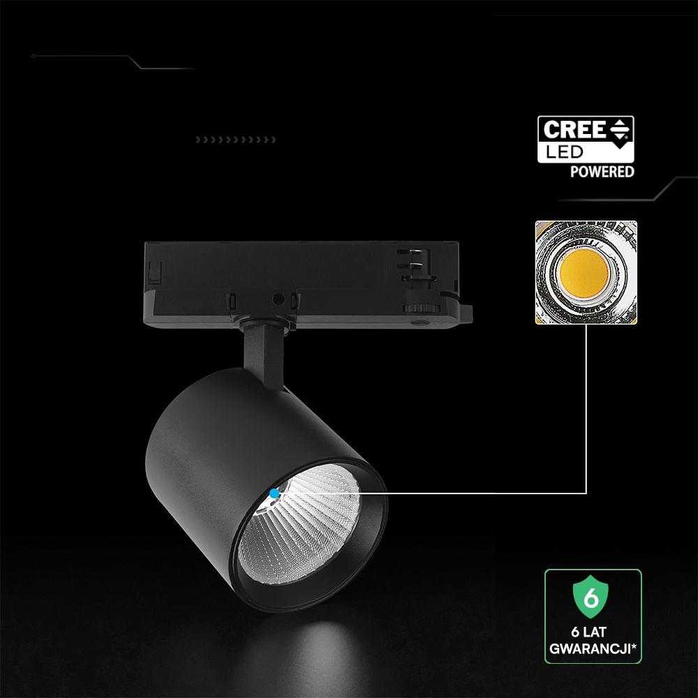 36W LED šviestuvas į 3 fazių bėgelius, juodas, 6400K, CREE LED chip