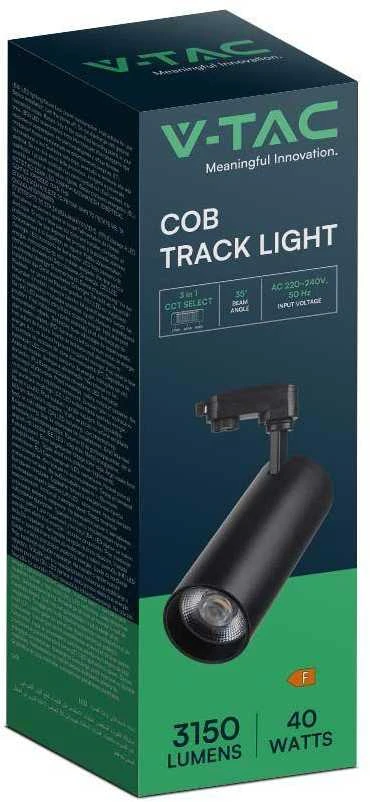 V-tac 40W LED šviestuvas į bėgelius, juodas, 3000/4000/6400K