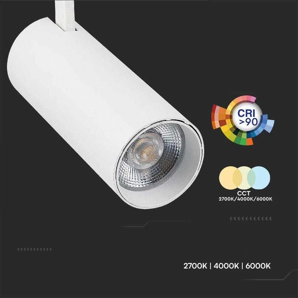 V-tac 40W LED šviestuvas į bėgelius, baltas, 3000/4000/6400K