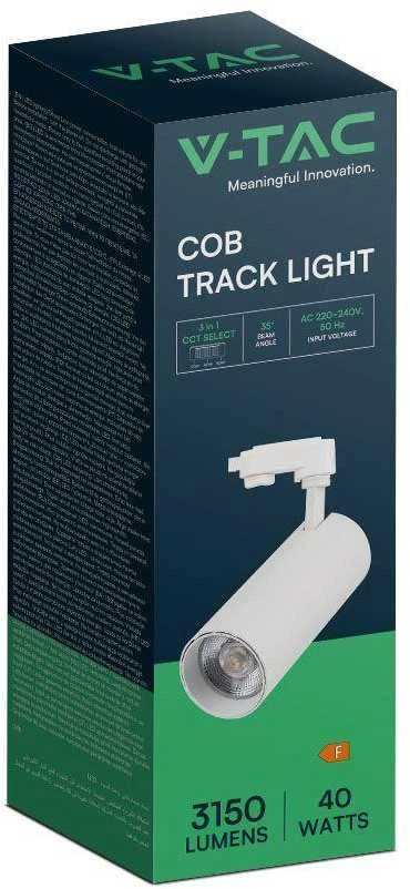 V-tac 40W LED šviestuvas į bėgelius, baltas, 3000/4000/6400K