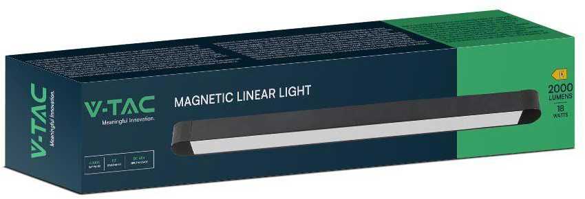 V-tac 18W LED šviestuvas į magnetinius bėgelius ULTRA THIN, juodas, 3000K