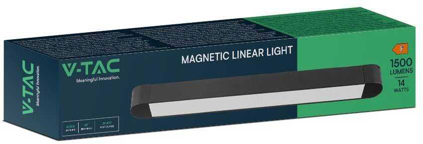 V-tac 14W LED šviestuvas į magnetinius bėgelius ULTRA THIN, juodas, 6400K