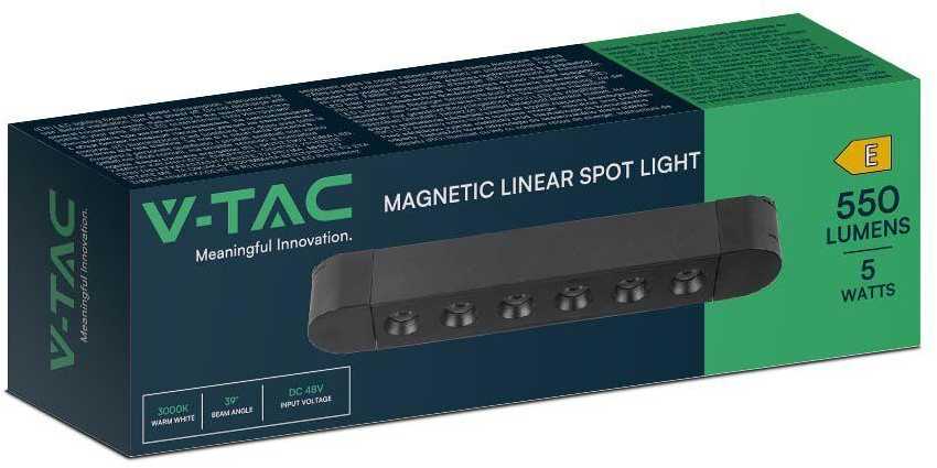 V-tac 5W LED šviestuvas į magnetinius bėgelius ULTRA THIN, juodas, 3000K