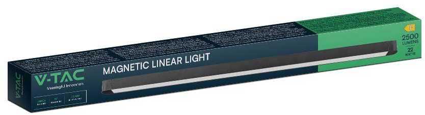 V-tac 22W LED šviestuvas į magnetinius bėgelius ULTRA THIN, juodas, 3000K