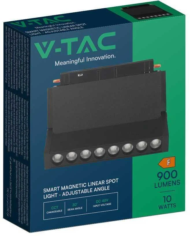 V-tac 10W LED SMART šviestuvas į magnetinius bėgelius, 48V, juodas, 2700-6400K
