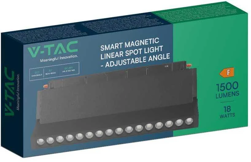 V-tac 18W LED SMART šviestuvas į magnetinius bėgelius, 48V, juodas, 2700-6400K