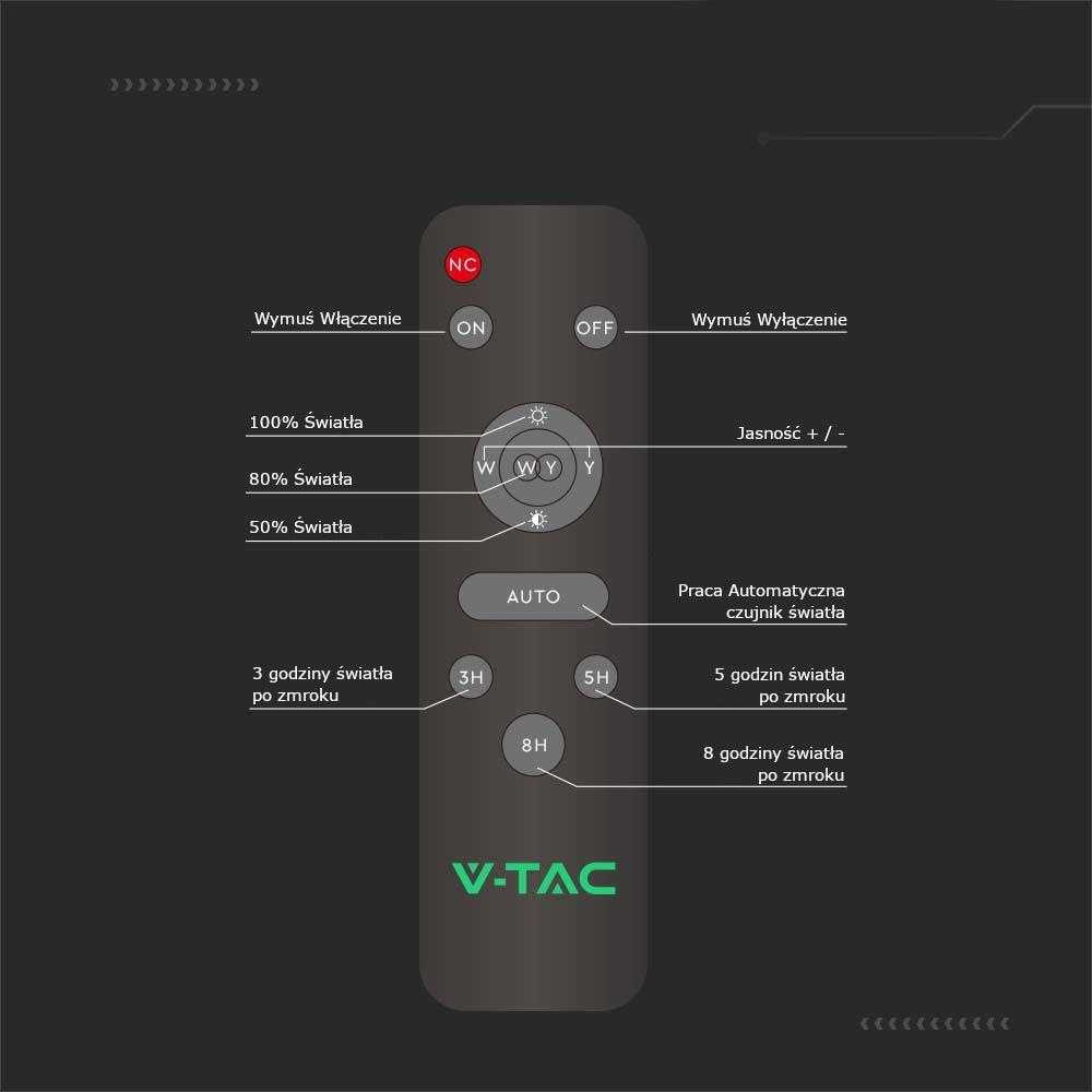 V-tac 20W LED gatvės šviestuvas, juodas, 4000K, su saulės baterija ir nuotolinio valdymo galimybe