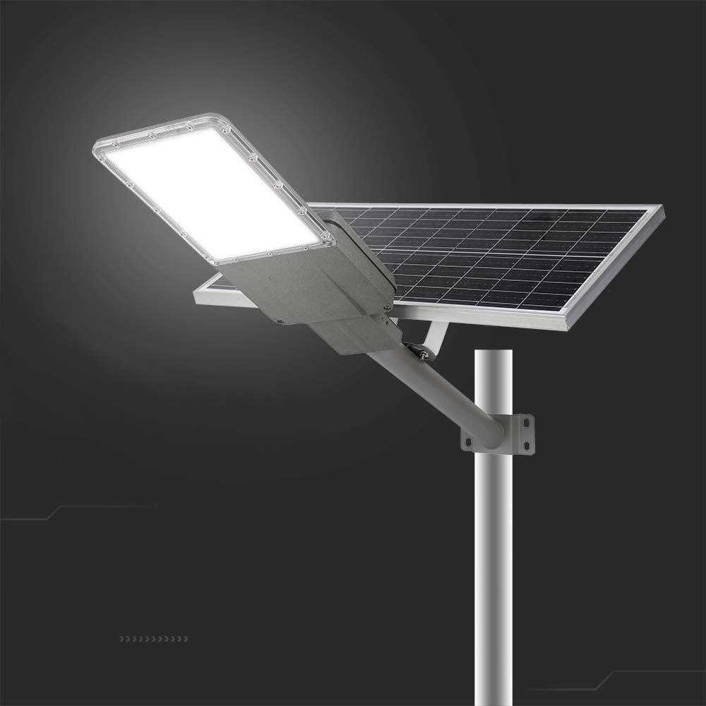 V-tac 30W LED gatvės šviestuvas, pilkas, 6500K, su saulės baterija ir montavimo priedais