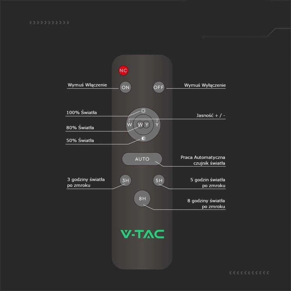 V-tac 30W LED gatvės šviestuvas, juodas, 4000K, su saulės baterija ir nuotolinio valdymo galimybe