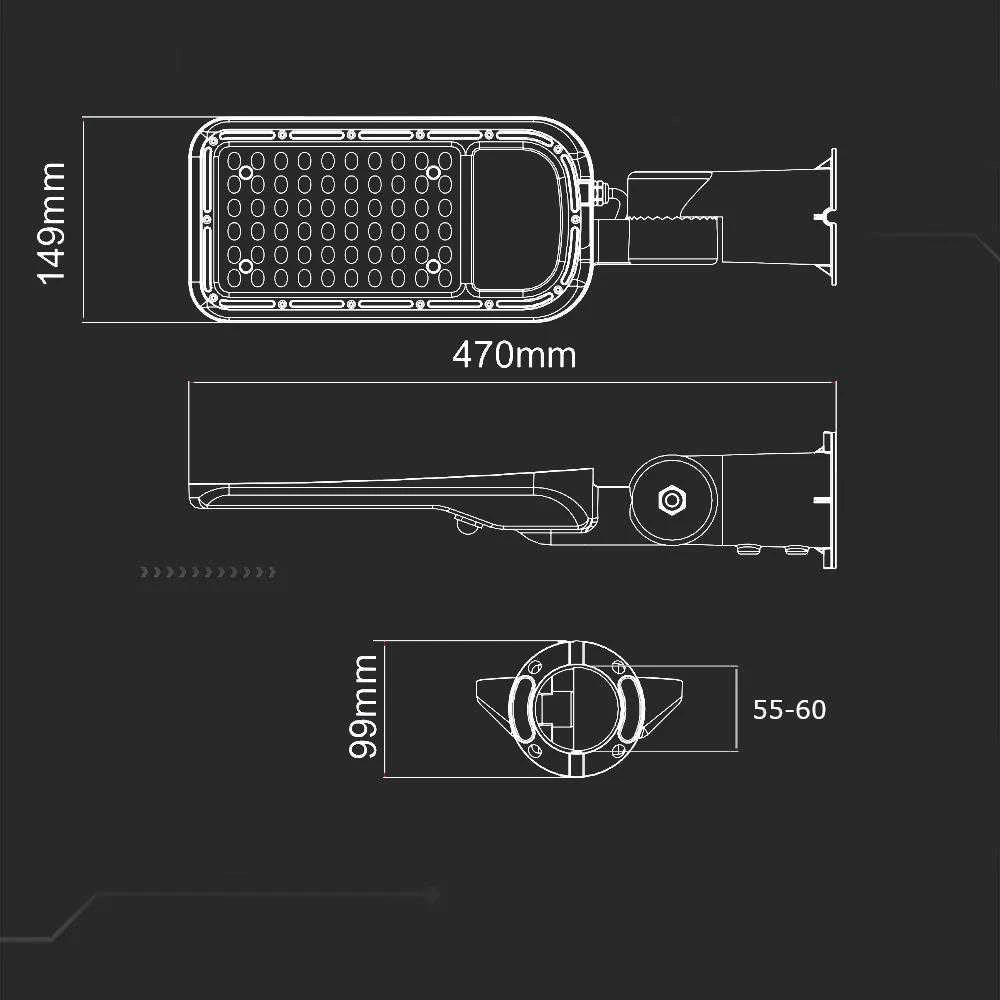Samsung 50W LED gatvės šviestuvas, pilku korpusu, 4000K, su adapteriu