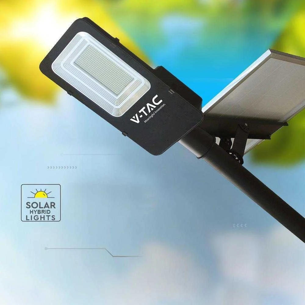 V-tac 50W LED gatvės šviestuvas, juodas, 6500K, su saulės baterija