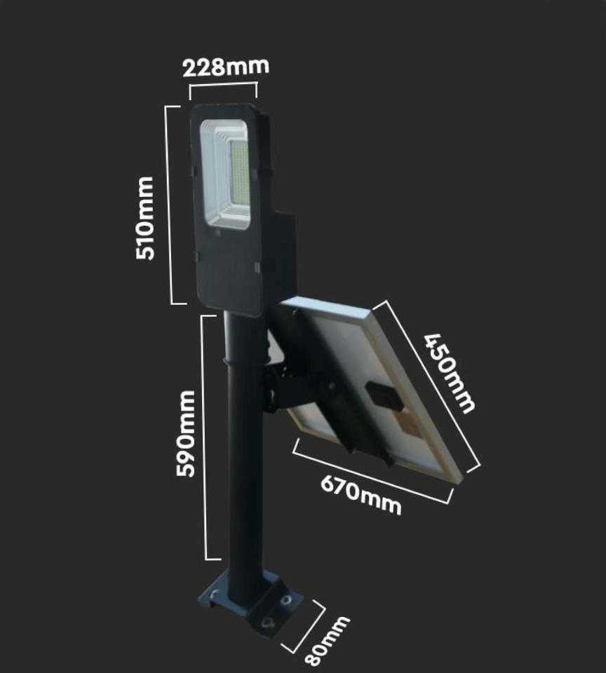 V-tac 50W LED gatvės šviestuvas, juodas, 6500K, su saulės baterija