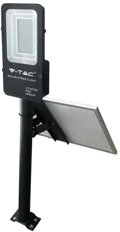 V-tac 50W LED gatvės šviestuvas, juodas, 6500K, su saulės baterija