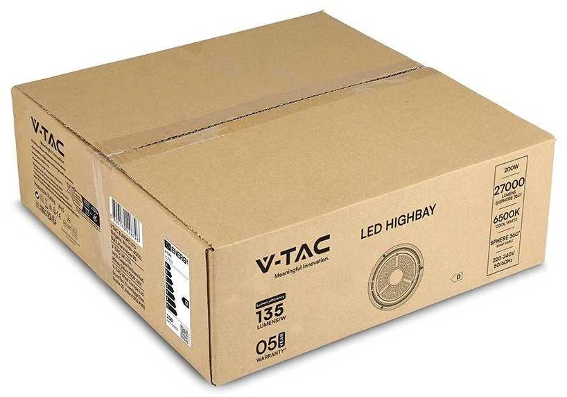 V-tac 200W LED UFO sandėlio šviestuvas, juodas, 6500K