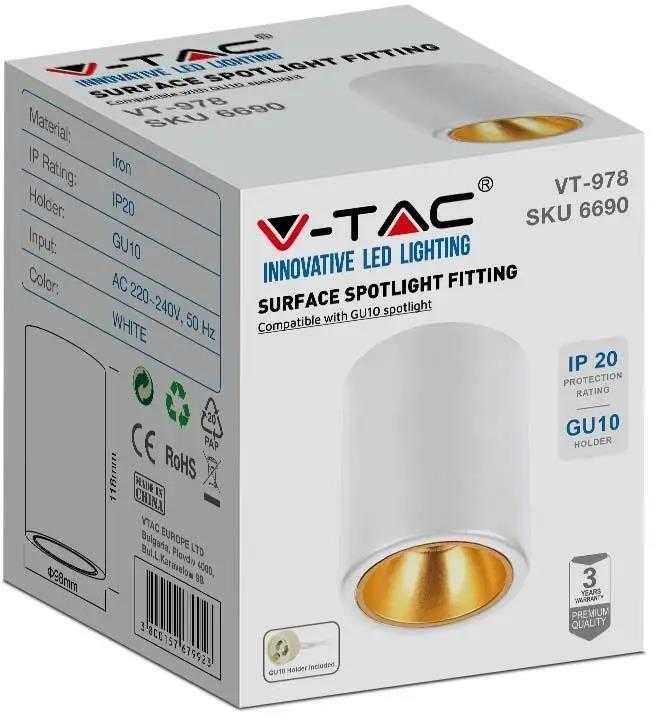 Lubinis šviestuvas V-tac Paviršinis šviestuvas, GU10, baltu korpusu