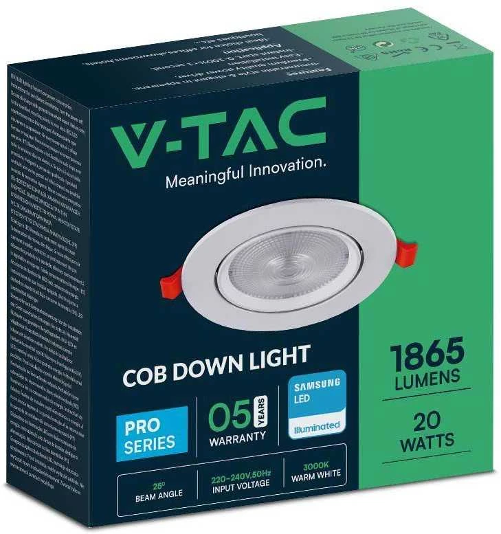 V-tac 20W LED įleidžiamas šviestuvas, baltas, 3000K, SAMSUNG LED chip