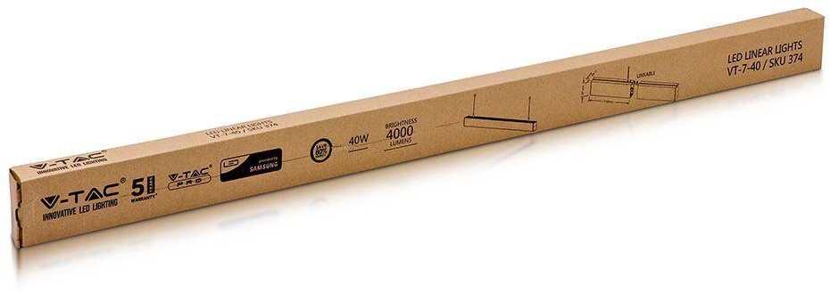 Pakabinamas šviestuvas V-tac 40W LED pakabinamas linijinis šviestuvas, juodas, 6400K