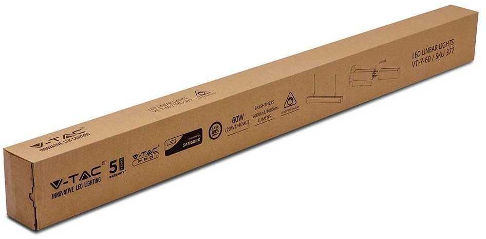 Pakabinamas šviestuvas 60W LED pakabinamas linijinis šviestuvas V-TAC, baltas, 4000K (natūraliai balta), SAMSUNG LED chip