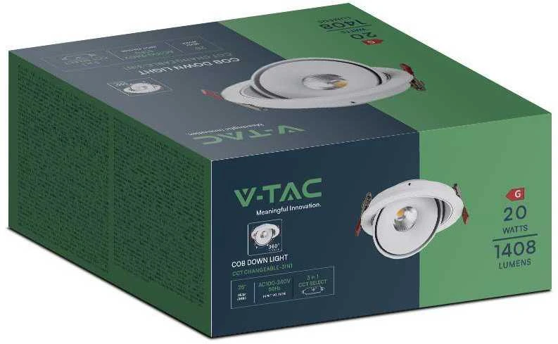 V-tac 20W LED įleidžiamas šviestuvas, baltas, 3000-6400K