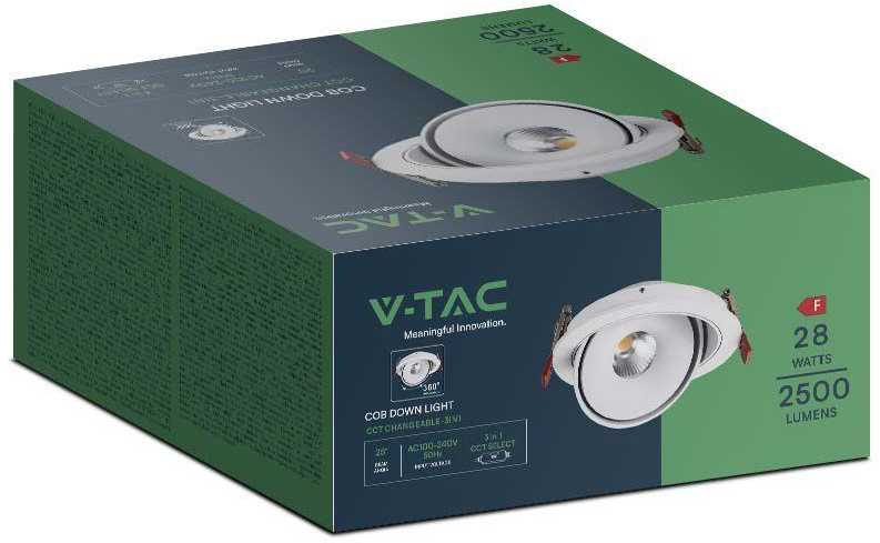 V-tac 28W LED įleidžiamas šviestuvas, baltas, 3000-6400K