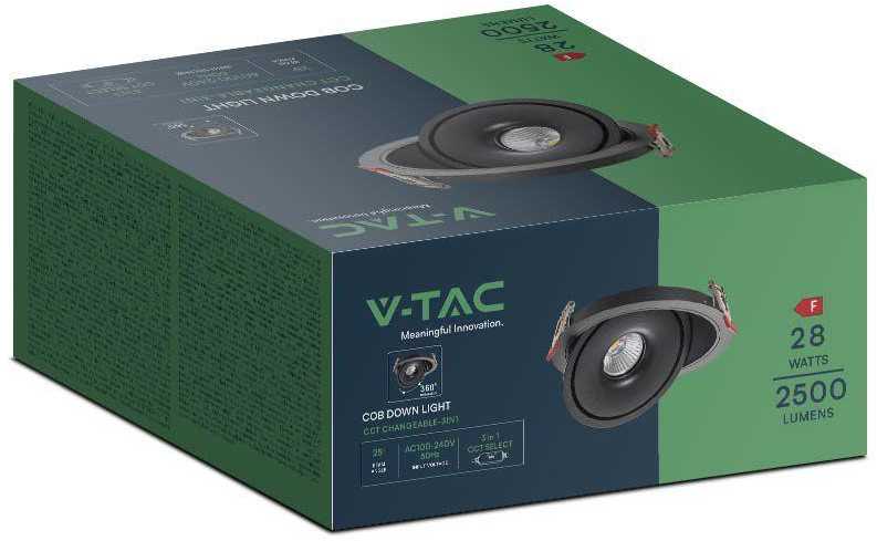 V-tac 28W LED įleidžiamas šviestuvas, juodas, 3000-6400K