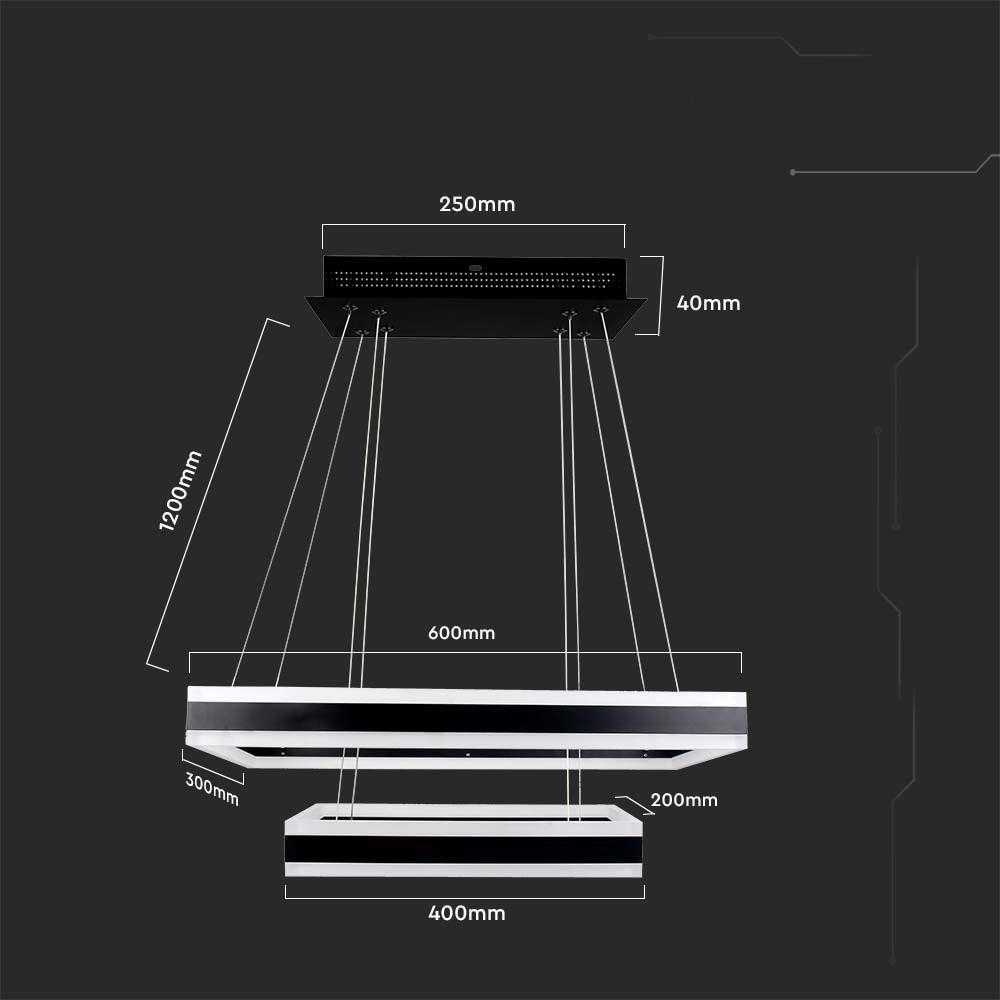 V-tac 113W LED pakabinamas šviestuvas, juodas, 3000K, dimeriuojamas
