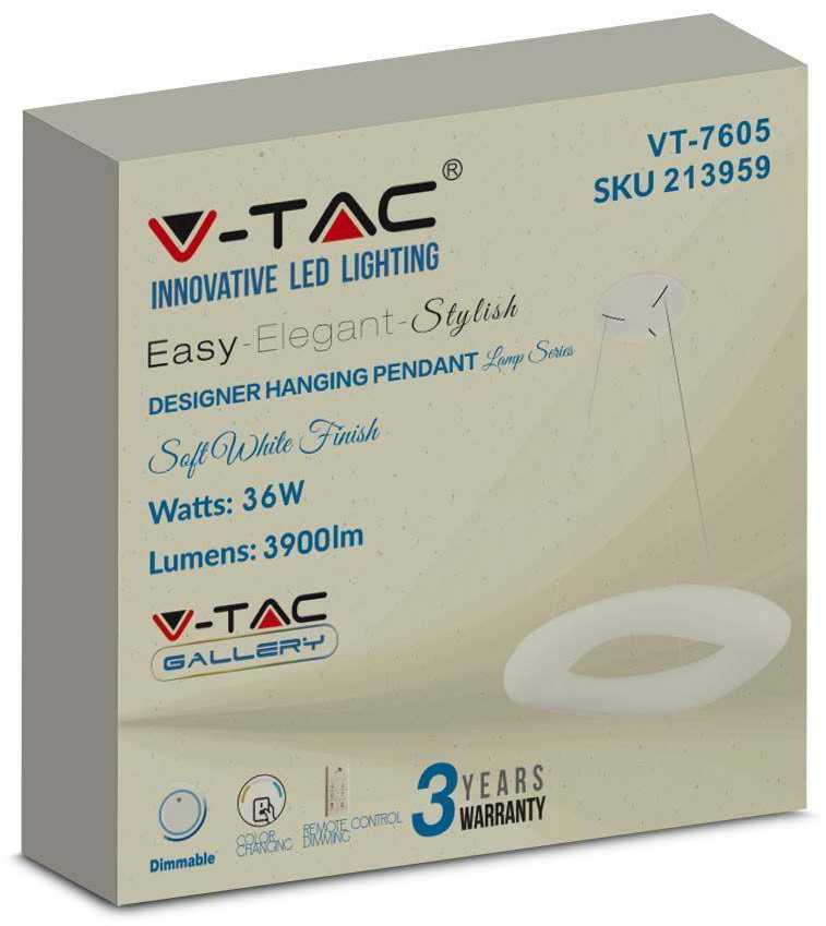 V-tac 36W LED pakabinamas šviestuvas, baltas, keičiantis spalvas