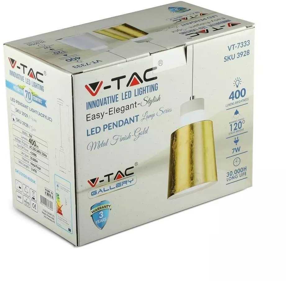 Pakabinamas šviestuvas 7W pakabinamas LED šviestuvas V-TAC, Ø120, aukso spalva, metalas / akrilas, 3000K (šiltai balta)