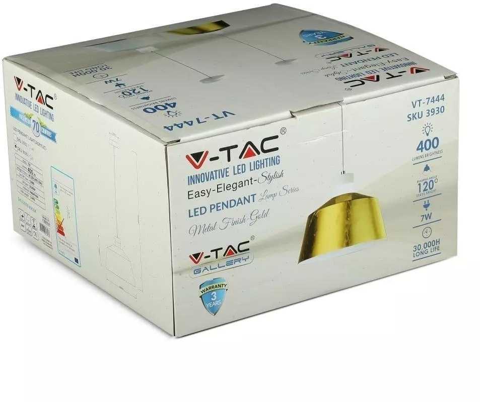 Pakabinamas šviestuvas 7W pakabinamas LED šviestuvas V-TAC, Ø250, aukso spalva, metalas / akrilas, 3000K (šiltai balta)