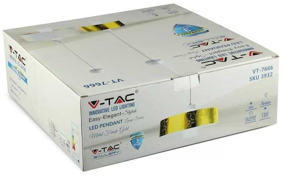 Pakabinamas šviestuvas 7W pakabinamas LED šviestuvas V-TAC, Ø340, aukso spalva, metalas / akrilas, 3000K (šiltai balta)