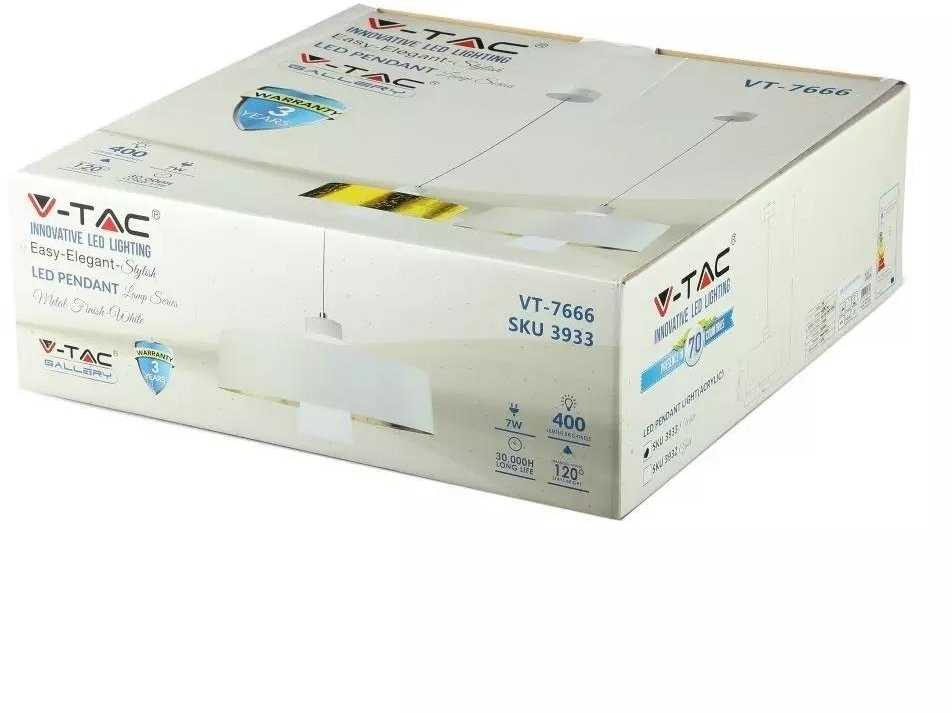 Pakabinamas šviestuvas 7W pakabinamas LED šviestuvas V-TAC, Ø340, baltas, metalas / akrilas, 3000K (šiltai balta)