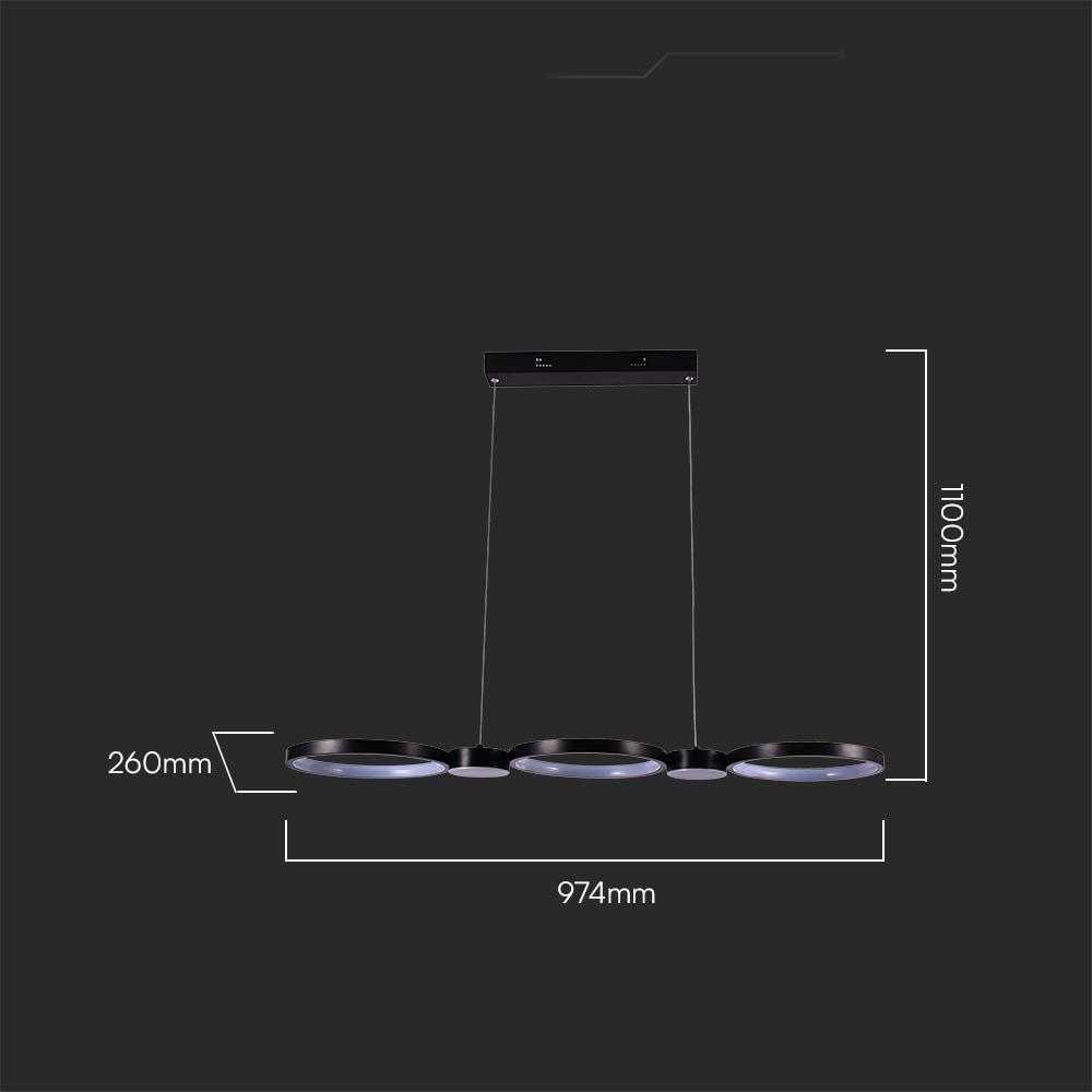 V-tac 38W LED pakabinamas šviestuvas, juodas, 3000K