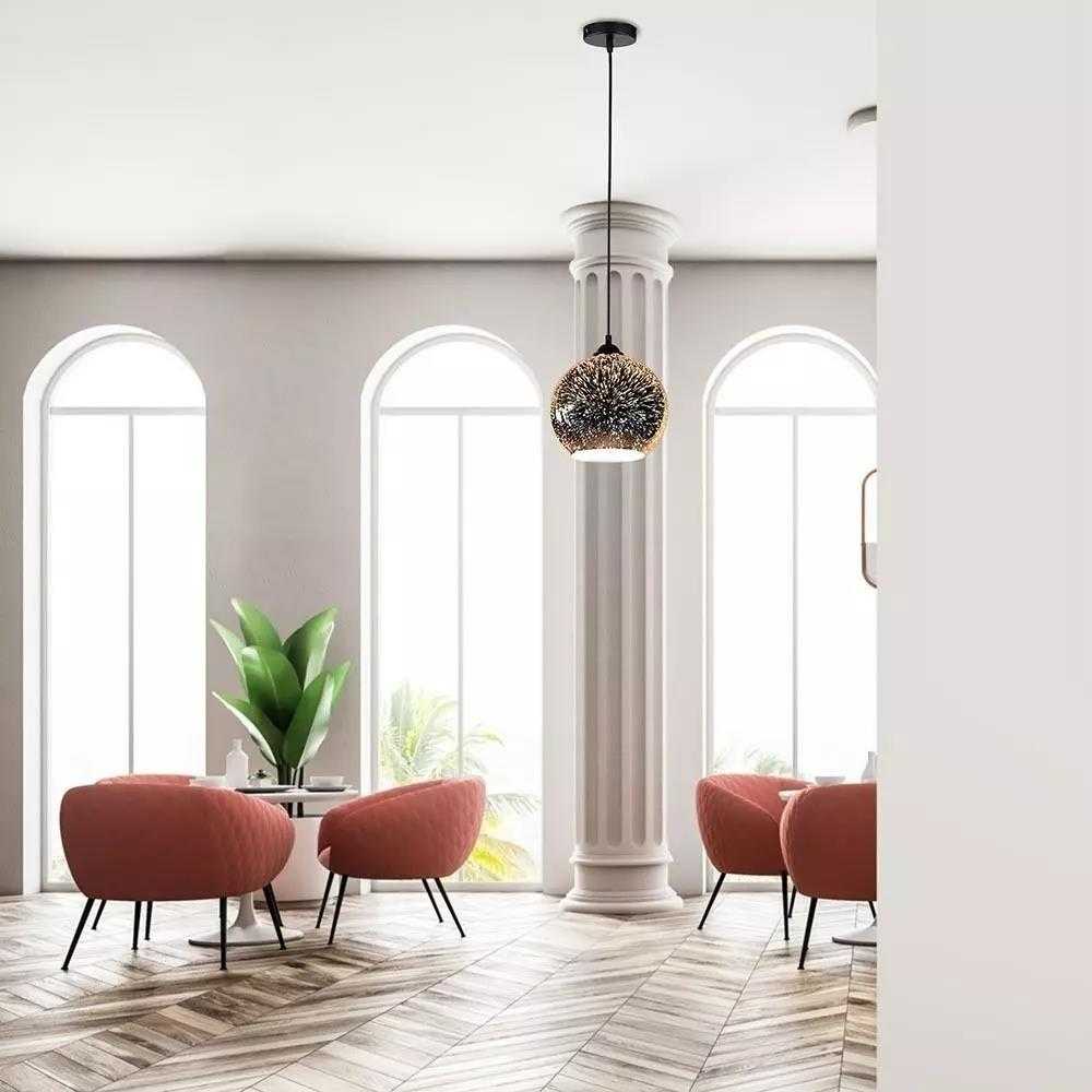 Pakabinamas šviestuvas Pakabinamas LED šviestuvas V-TAC, 3D stiklas, E27, D:250mm.