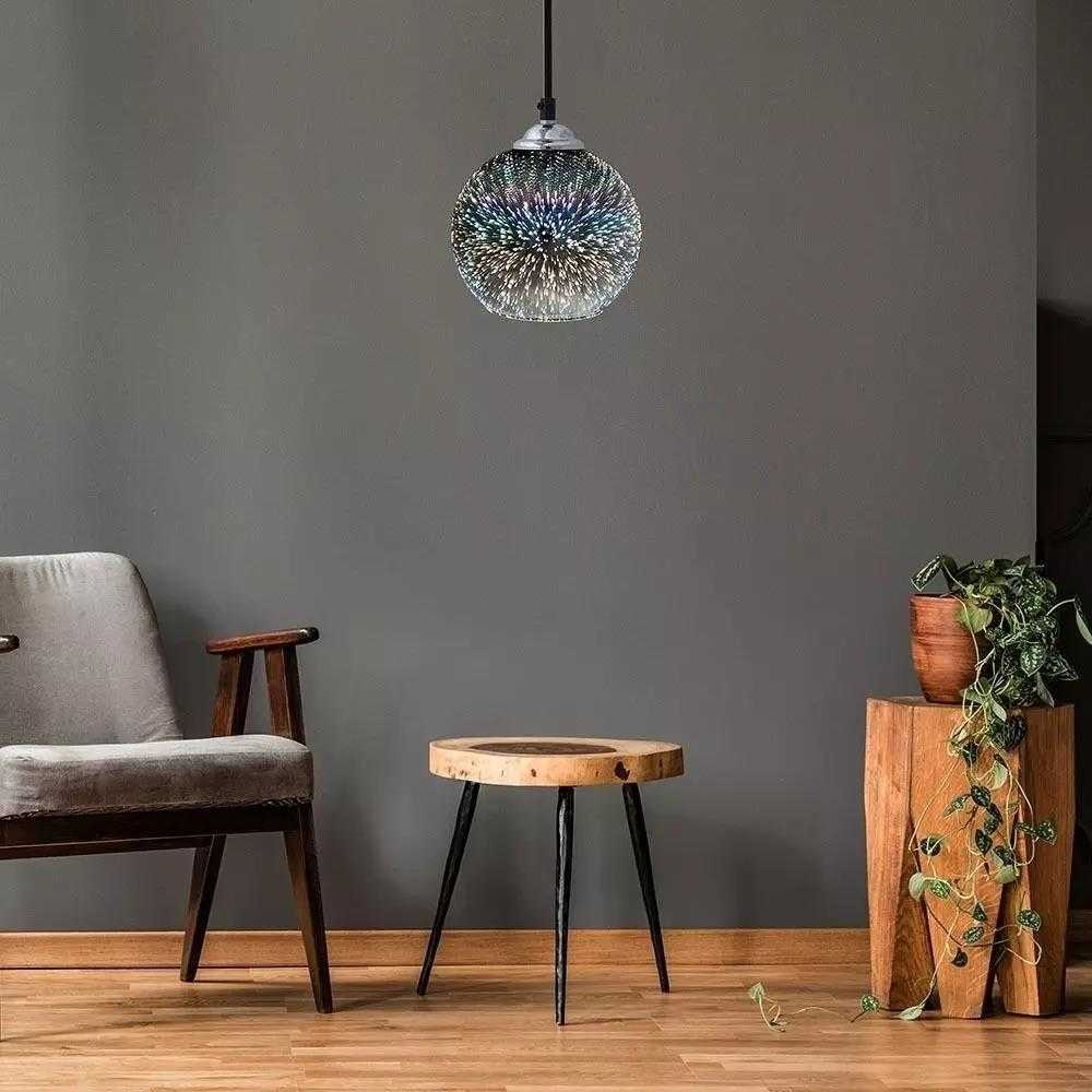 Pakabinamas šviestuvas Pakabinamas LED šviestuvas V-TAC, 3D stiklas, E27, D:250mm.