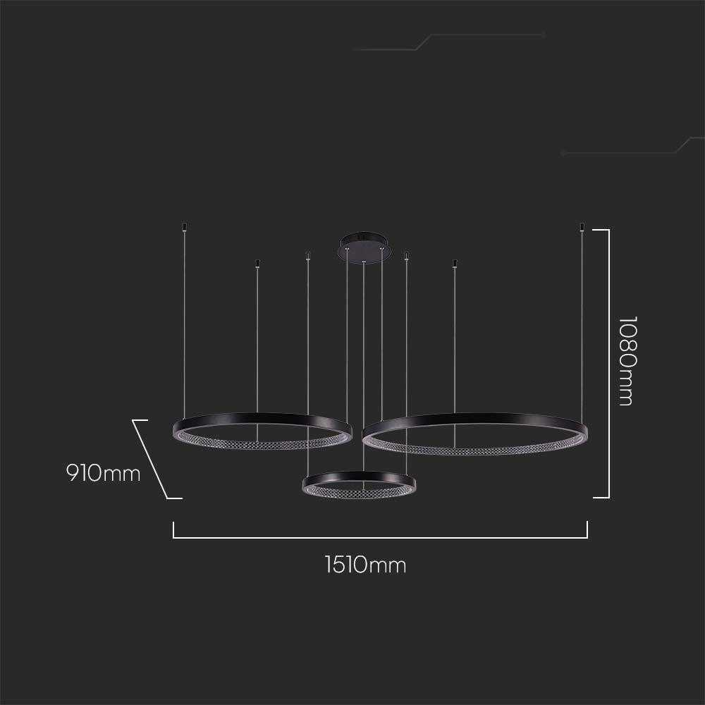 V-tac 57W LED pakabinamas šviestuvas, juodas, 3000K