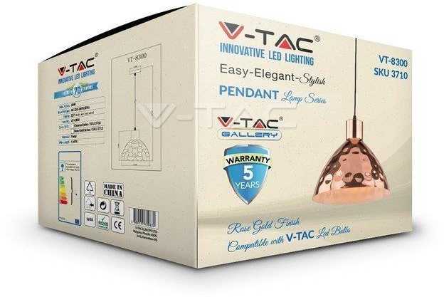 V-tac Pakabinamas šviestuvas, E27, 30cm, rožinio aukso sp.